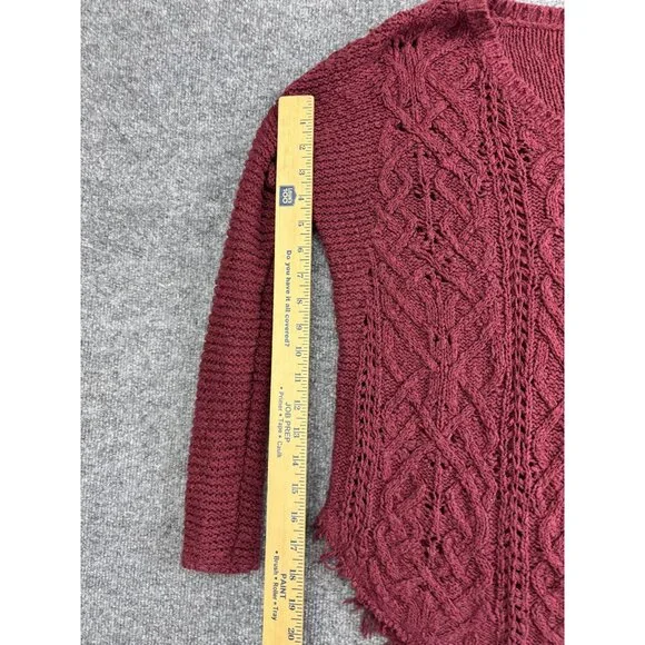 Free People Sweater Womens XS Burgundy V Neck Distressed Knit Pullover Boho - Picture 5 of 7